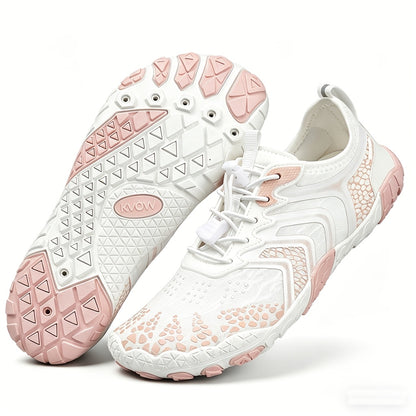 Women's Sneakers: Quick-Dry Lightweight Wading Shoe, Breathable Striped Aqua Shoes for All-Season Outdoor Lace Up Casual Shoes, Breathable Fabric Beach Shoes, Fitness Sneakers Water Shoes for Women