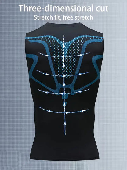 5pcs Men's Compression Workout Vest: Classic Black Style. Quick-drying and breathable + moisture-wicking. High elasticity printed design. Sleeveless and form-fitting style. Suitable for running, cycling, outdoor training and fitness. Specialized