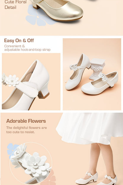 DREAM PAIRS Girls Mary Jane Dress Shoes with Flower & Sole - Low Heel Pumps Suitable for Wedding, Party,, Dance, Princess Outfits - Adjustable Hook-and-Loop Closure, Cushioned Insole, Year-Round Wear for to