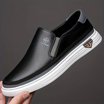 Men's White/Brown/Golden Slip-On Loafers with Non-Slip PVC Sole - Soft Synthetic Upper, Round Toe Unisex Casual & s Suitable for Daily Wear, Vacation, Year-Round Use - All-Season Comfortable Loafers