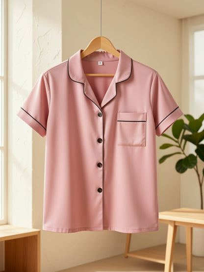 Women's Coffee + Purple + Pink Satin Short-Sleeve Shorts - product view 10