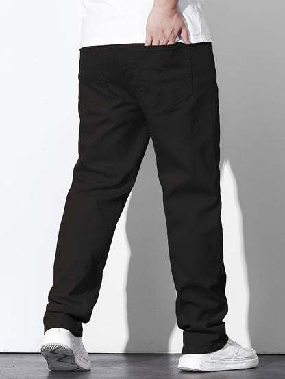 Men'S Plus Size Stretch Straight Leg Jeans - Casual Pockets with Comfortable And Breathable for Spring, Summer, Autumn, Solid, Regular Fit | Straight Leg Jeans | Comfort Fit, Jeans, Plus Size