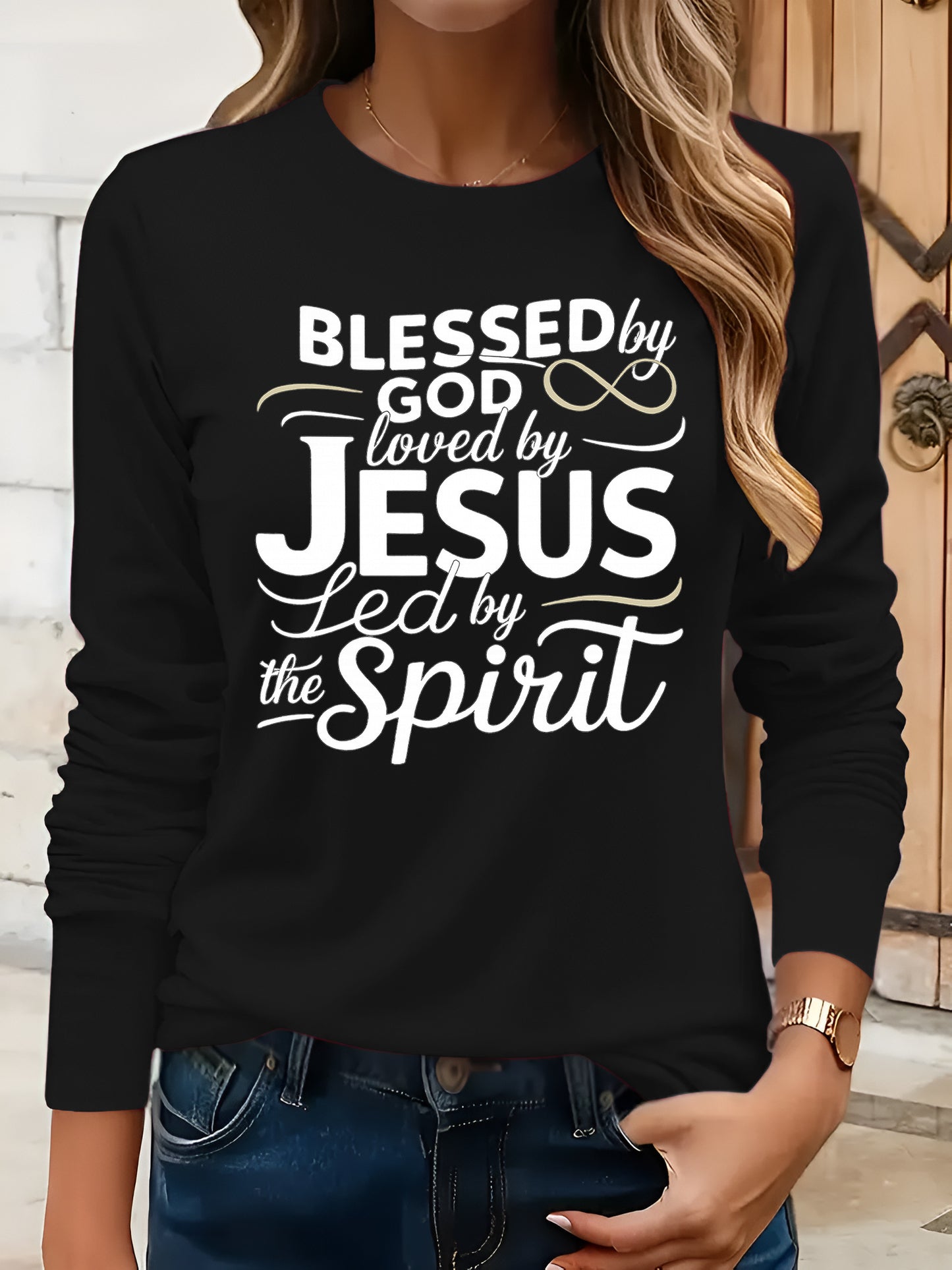 Faith Name Printed T-Shirt - Soft Stretch Long Sleeve Top Suitable for Spring Summer Fall, Casual Casual Attire with Asymmetric Faith Name Print, Machine Washable Blouse (No)