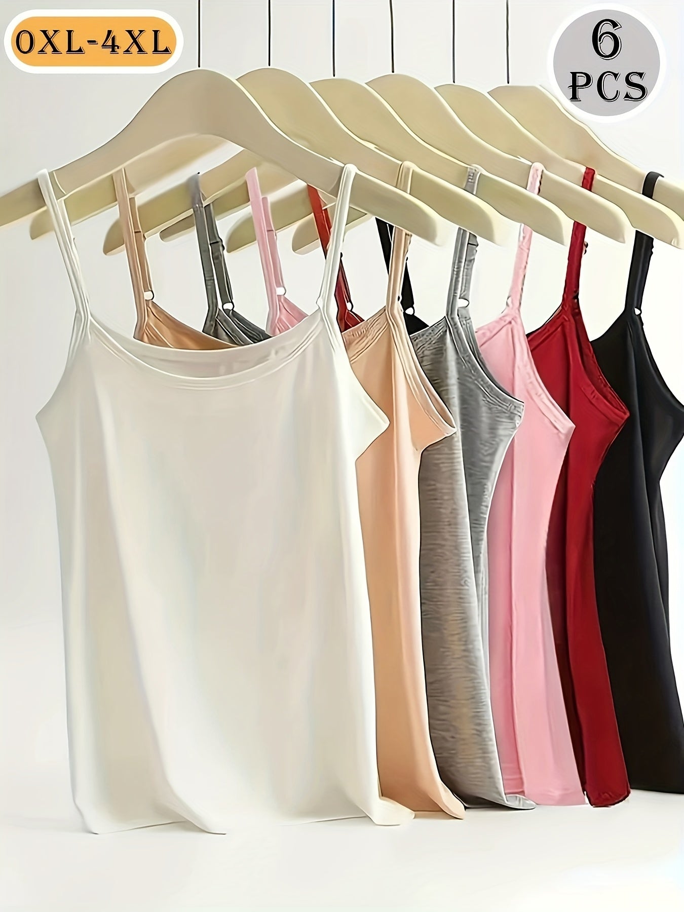 Plus Size - 6-pack Plus Size Camisole Vest For Women'S Outerwear Underwear, Thin And Versatile Base Shirt