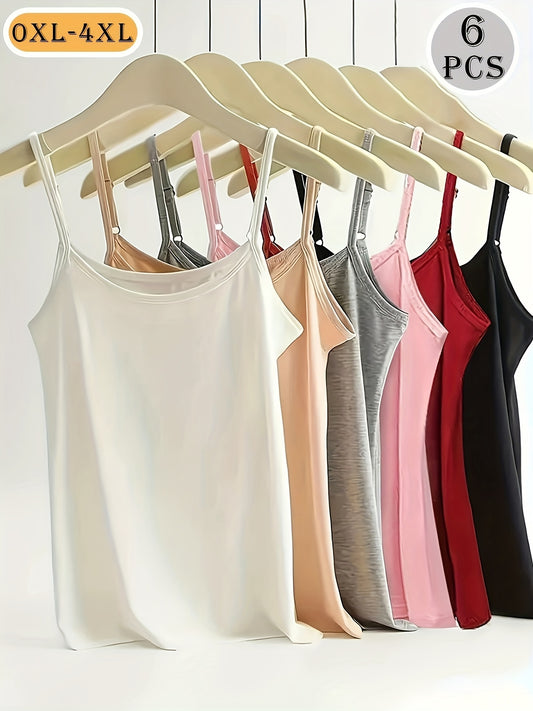 Plus Size - 6-pack Plus Size Camisole Vest For Women'S Outerwear Underwear, Thin And Versatile Base Shirt