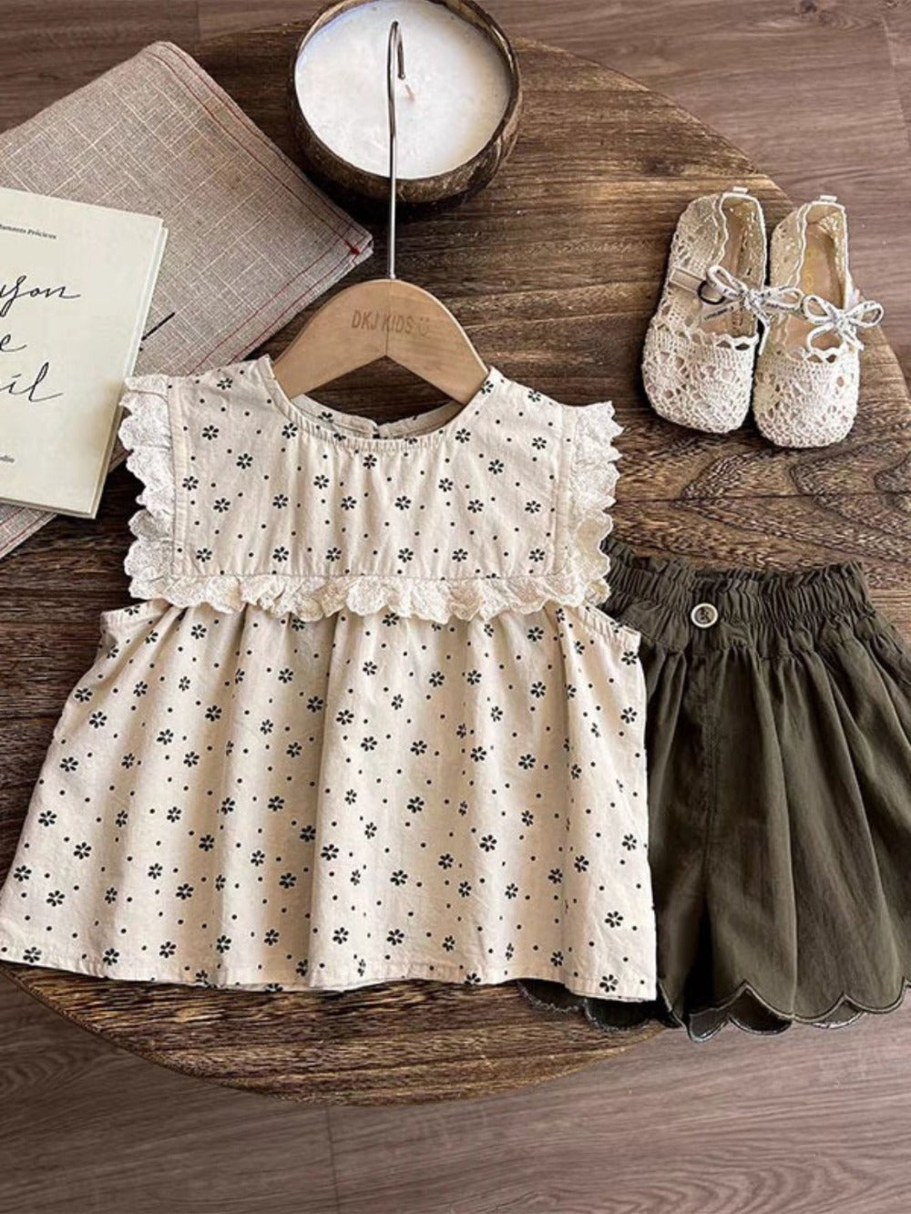 Girls' Floral Outfit Set - Sleeveless Summer 0245