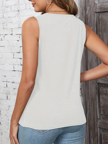 Three-piece Ladies' Summer New Casual Loose Tank Top, Round Collar Pleated Sleeveless Tank Top, Elastic Fabric, Suitable For Warm Weather Wear