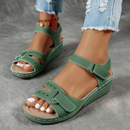 Women'S Wide Width Wedge Sandals Summer New Style, Fashionable And Versatile, Lightweight And Comfortable, Thick Soled, Magic Tape, Exposed Toe Women'S Shoes