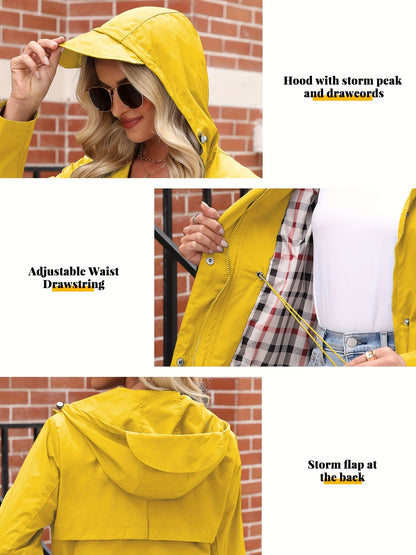 Women'S Lightweight Raincoat - Breathable Windbreaker Jacket With Adjustable Hood, Stylish Trench Coat For Outdoor & Work, Machine Washable, X-Shape Design
