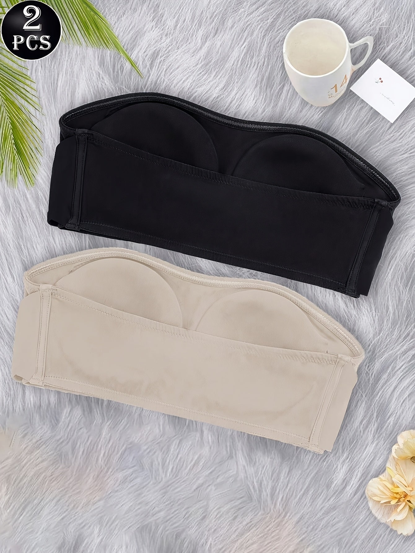 2pcs Strapless Bandeau Bras Tube Top Front Closure Wireless Bra Summer Traceless Bras Solid Seamless Bra Sexy Comfy Push Up Bra Women's Smoothing Backless Tube Top Lingerie Woman Underwear Bralette Brad