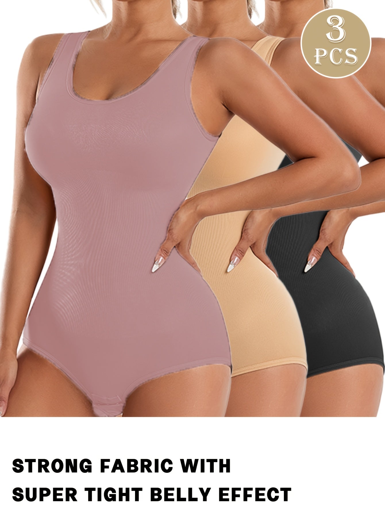 3pcs Women Sleeveless Tank Top Shapewear Bodysuit, U Neck Tummy Control Waist Cincher Shaping Body Shaper, High Stretch Breathable Sculpting Bodysuits Postpartum Body Shaping Underwear