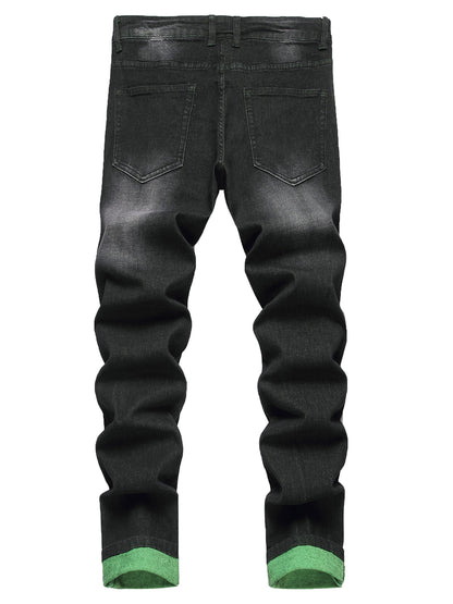 Black Green Hole Slimming Jeans Are Fashionable And Easy To Match