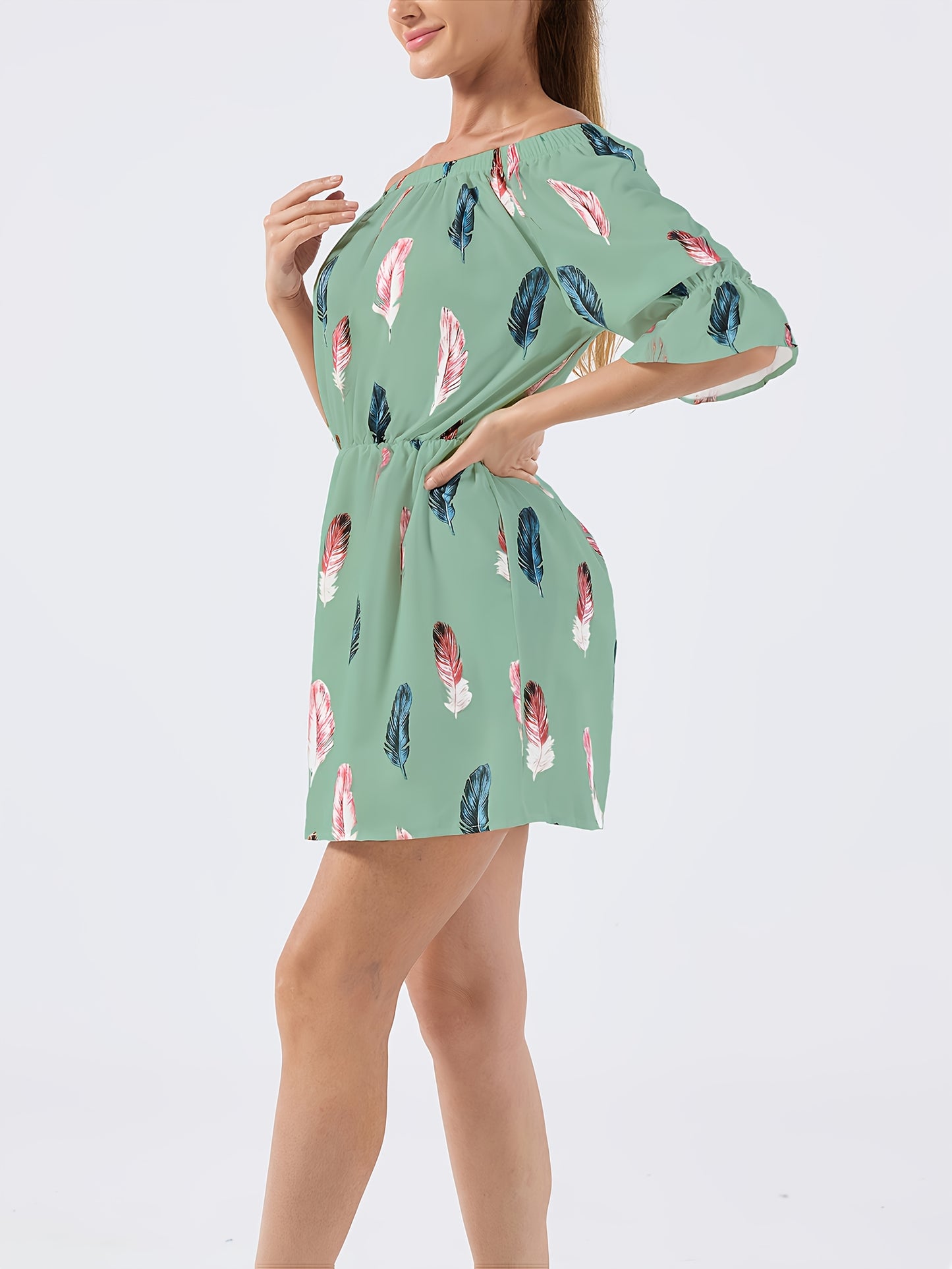 Elegant Off-Shoulder Ruffle Blouse with Vibrant Print, Women'S Chic Long Sleeveless Shirt, Perfect for Spring/Summer Casual Or Formal Occasions, Ladies Blouse