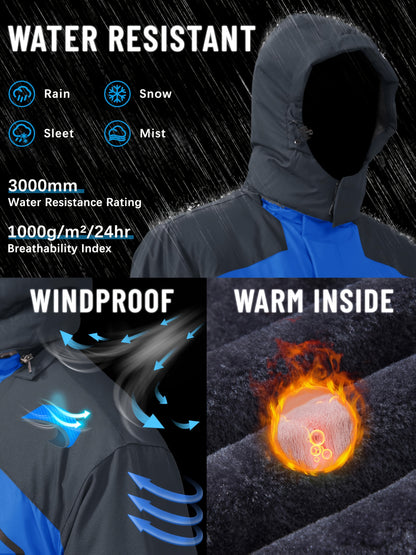 Men'S Winter Ski Jackets Warm Fleece Lined Coats Waterproof Windproof Hooded Thermal Outdoor Parka Thick Sport Hiking Jogging Camping Fishing Climbing Traveling Skiing Snowboarding Casual Windbreaker