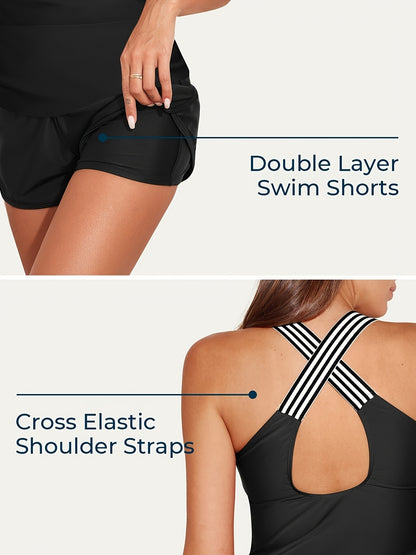 Tankini Swimsuits for Women 2025 Two-Piece Bathing Suits with Pockets And Shorts for Tummy Control