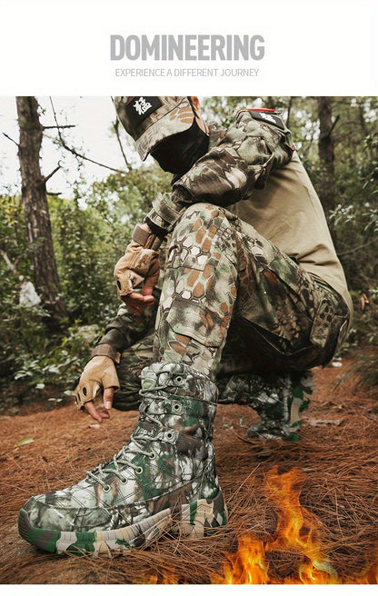 [Hunting & Adventure] 1 Pair Camouflage Oxford Cloth High-Top Hunting Shoes, Comfortable Lining & Rubber Outsole for Outdoor Hunting & Adventure