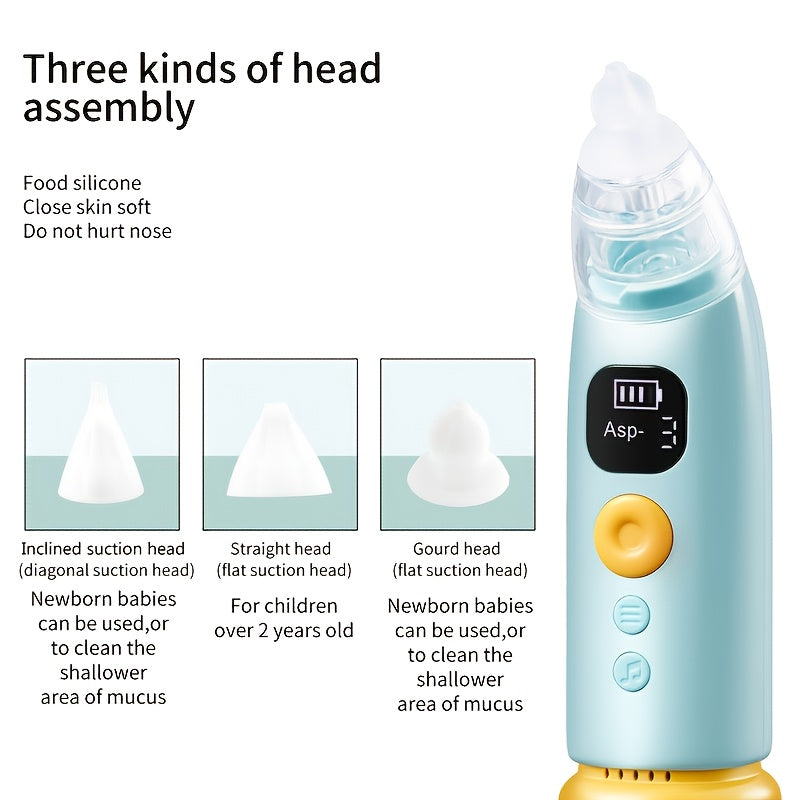 Aspirator for Baby, Baby Nose Sucker Pro with 3 Soft Silicone Tips, Adjustable Suction, Electric Nose Suction for Baby, Built-in Music & Light Soothing