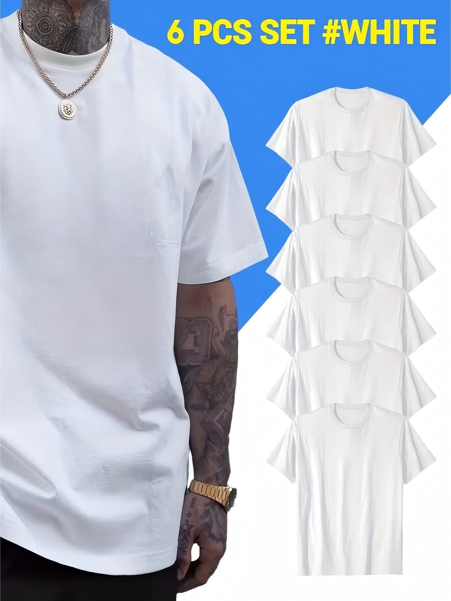 6-Pack Big & Tall Men's T-Shirts - Soft Cotton Crew Neck Casual Tees for Plus Size