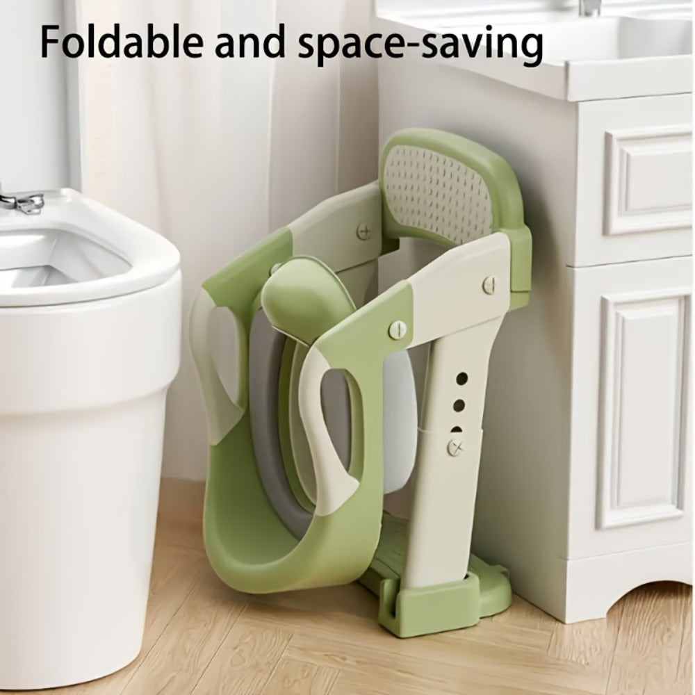 3-in-1 Toddler Potty Training Seat - Foldable Steps and Safety Harness