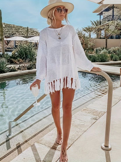 Women's Hollow Tunic Crochet Tops Beach Cover Poncho Summer Beach Cover Up Dress
