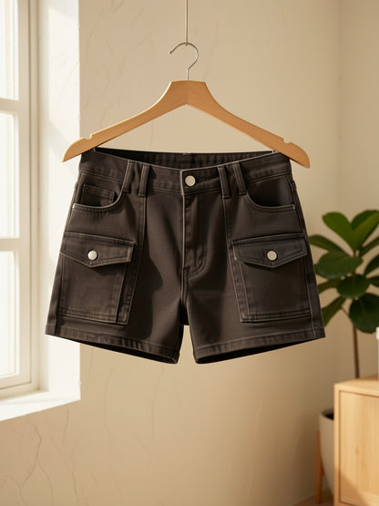 Stretchy Multi-Pocket Denim Shorts for Women | High-Waisted Summer Casual Shorts with Versatile Style
