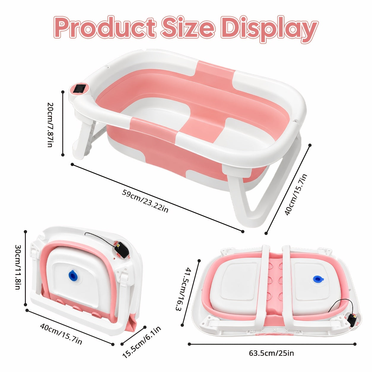 Cochildor Collapsible Baby Bathtub, Baby Bath Tub with Soft Cushion & Thermometer, Baby Bathtub for Newborn to Toddler 0-36 Months, Portable Travel Baby Tub, Easy-Clean Plastic, Pink And Gray/Blue, Bathtub for Baby, Playful Design, Easy-Grip Handles