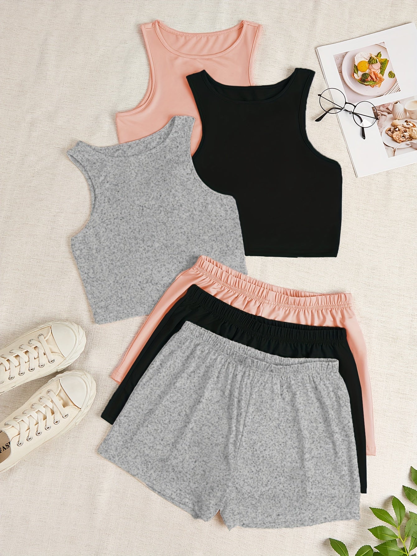 Six-piece Set of Candy-colored Basic Tank Top Loungewear