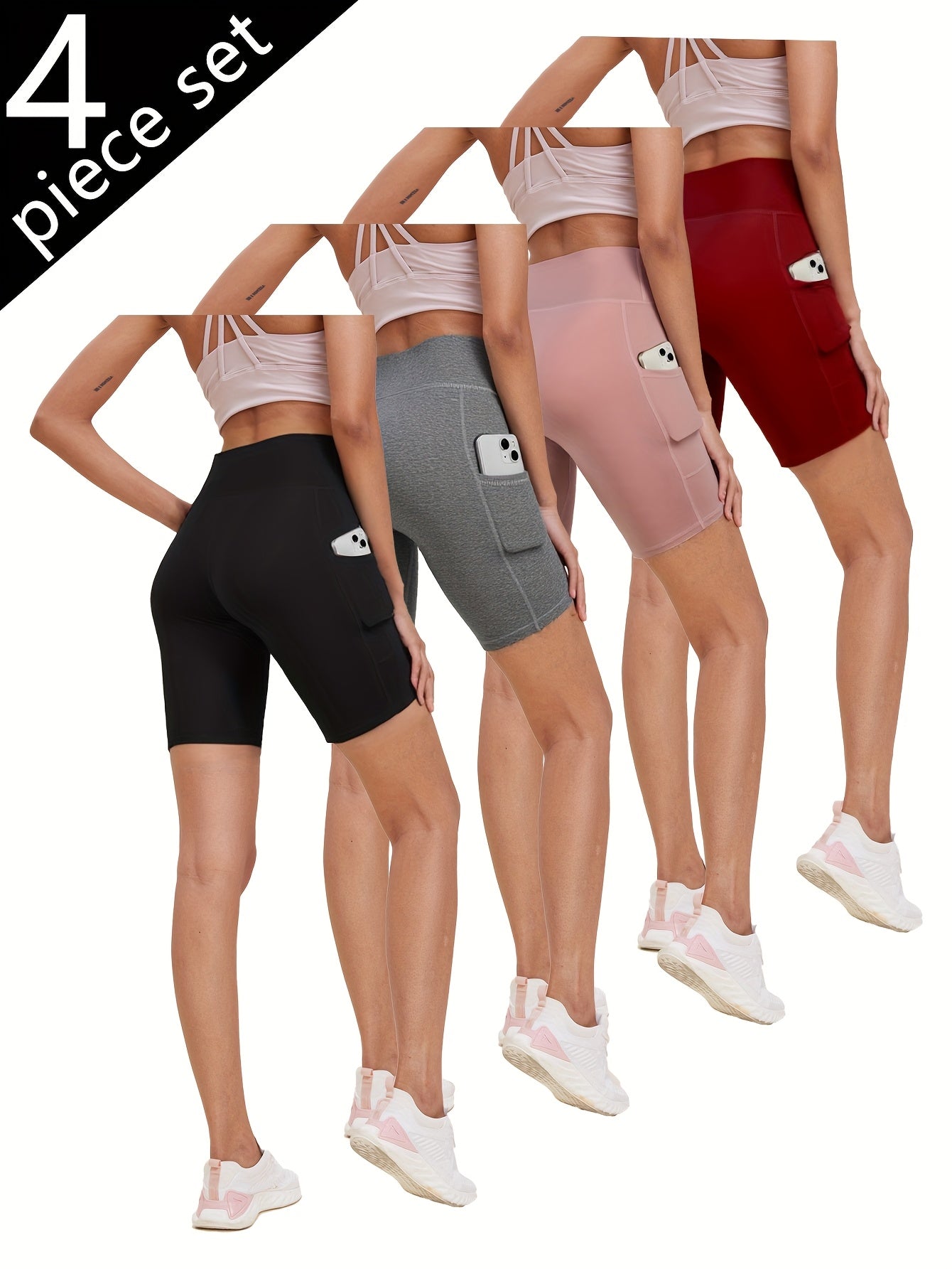 Women's Jujube Red + Navy Blue + Gray + Black Polyester High-Waist Shorts - product view 3
