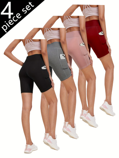 Women's Jujube Red + Navy Blue + Gray + Black Polyester High-Waist Shorts - product view 3