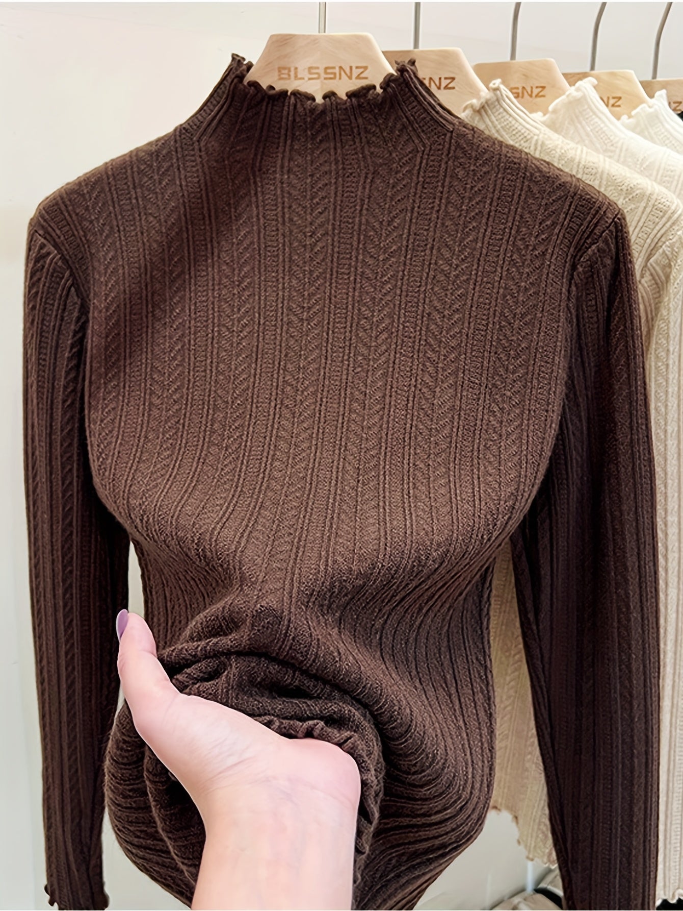 Soft Lettuce Trim Mock Neck Pullover Sweater - Ultra-Soft And Cozy Casual Wear With Long Sleeves For Maximum Comfort, Versatile Inner Wear For Layering, Perfect For Transitional Seasons (Spring And Fall) - Exclusively Designed For Women