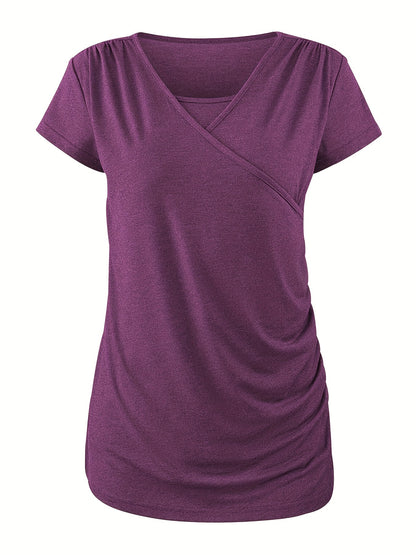 Set of 3 Women'S Short Sleeve Maternity Tops with Side Ruching for Breastfeeding