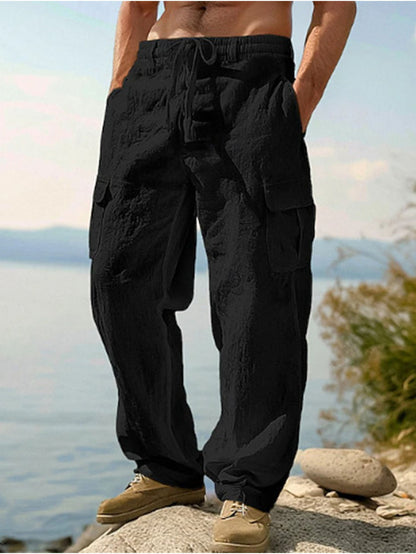Men's Lightweight Breathable Cargo Pants with Multi- - Straight Outdoor Pants Suitable for, Camping,, Machine Washable Loose-Fit Casual Trousers with Utility Belt Pockets