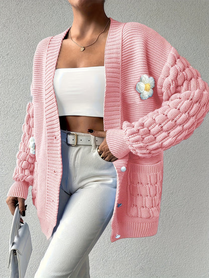 Plus Size, [European Winter Directional Style] Plus-size Women's Clothing, Sweet and Fresh Style, Women's Flowers Decorate Loose Cardigan, Spring, Autumn and Winter Fashion and Versatile Items