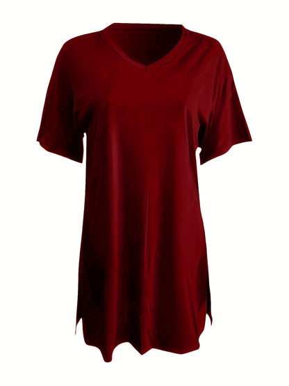 Two-Piece Outfit for Plus-Size Women Featuring a Casual V-Neck Short-Sleeve Top with Side Slits And Drawstring Leggings, Made from Comfortable, Ideal for Everyday Wear