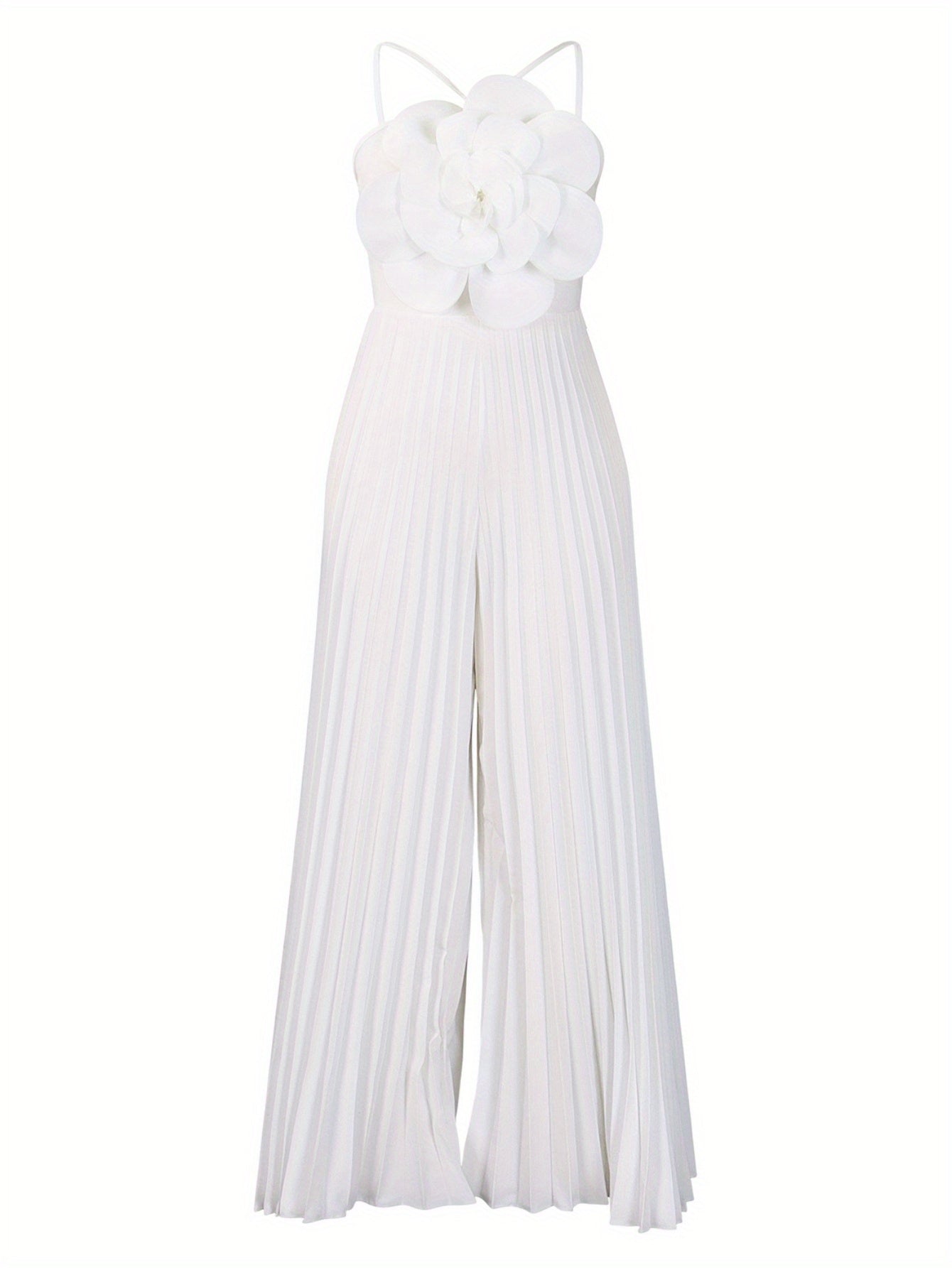 Plus Size - Plus Size - New Women'S European And American Summer Hanging Neck Three-Dimensional Flower Solid Color Wide Leg Plus Size Foreign Trade Jumpsuit