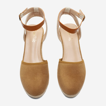 Women's Ankle Strap Closed Toe Espadrille Wedge Heels Sandals, Versatile and Stylish for weddings, shopping, dating, with wrap dresses, jeans, skirts, shorts, jumpsuits, for formal or casual occasions