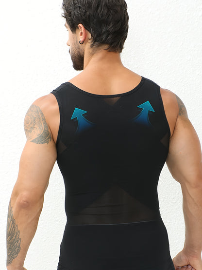 Men'S Compression Vest Shaper for Belly Fat - Ultra-Thin & Breathable Slimming Vest.Post-Surgery Recovery, Seamless Invisible Under Shirt, Cool Workout Body Shaper Formen (Black, Medium)