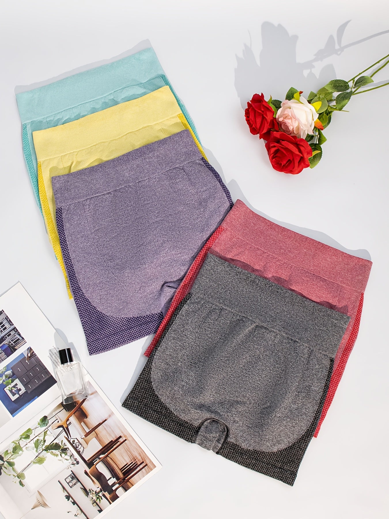 5pcs Multi-color Elastic Hip-lifting High-waisted Leg-shaping Shorts, Breathable And Quick-drying Yoga And Fitness Daily Wear Sports Shorts