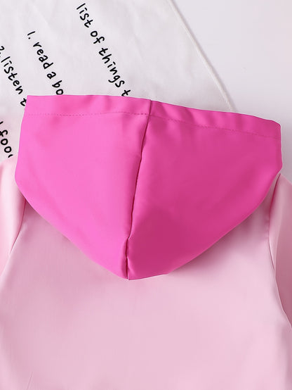 2pcs Girls' Rose Pink and Pink Zipper Hoodie Top with Rose Pink Long Pants Casual Set, Perfect for Outdoor