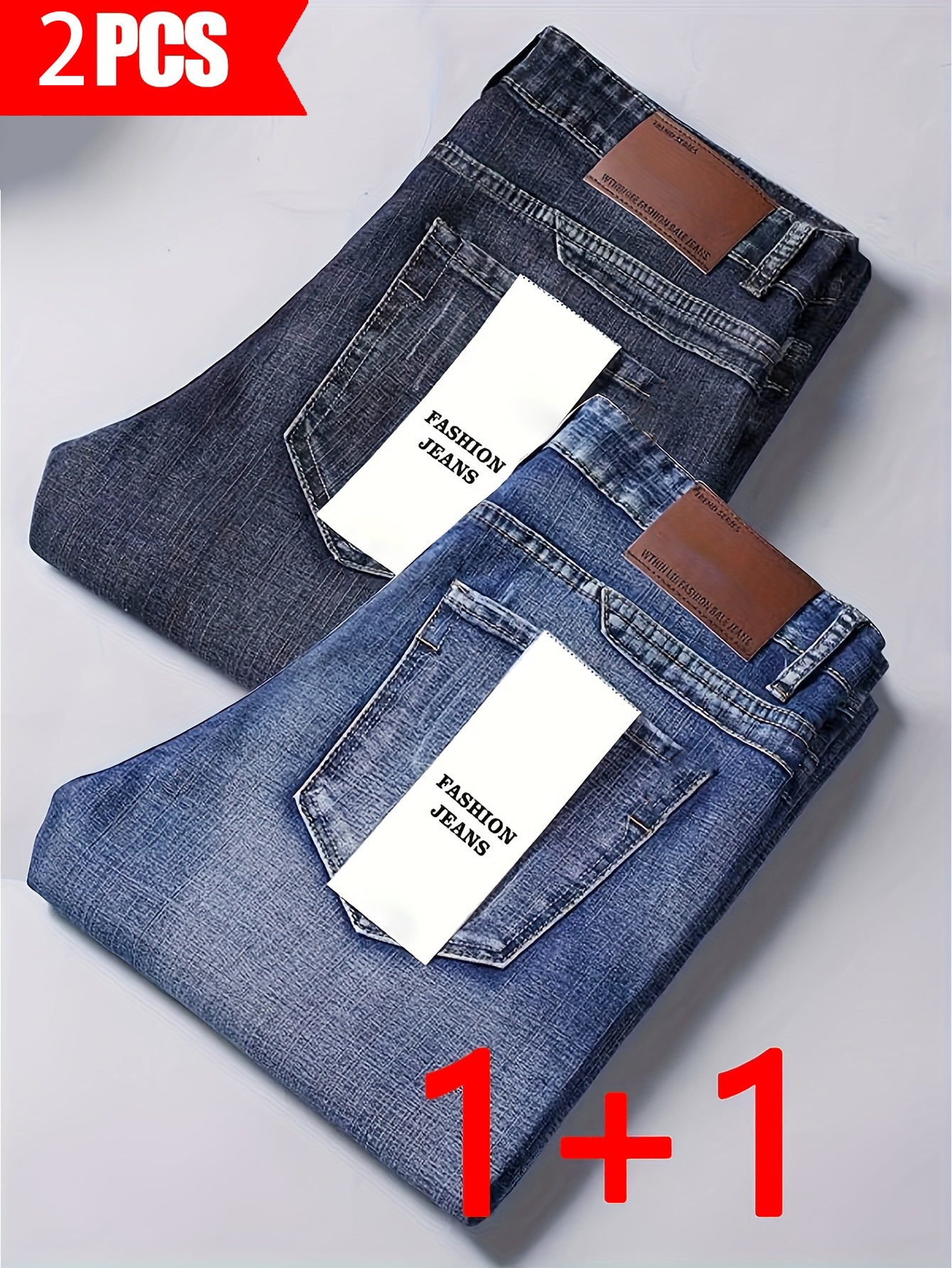 Two-Piece Men's Jeans Set Seasonless Fashion Men's Classic Jeans Comfortable Stretch Straight-Leg Pants Suitable for Casual Business Wear, Everyday Leisure Outfits, and Travel Essentials