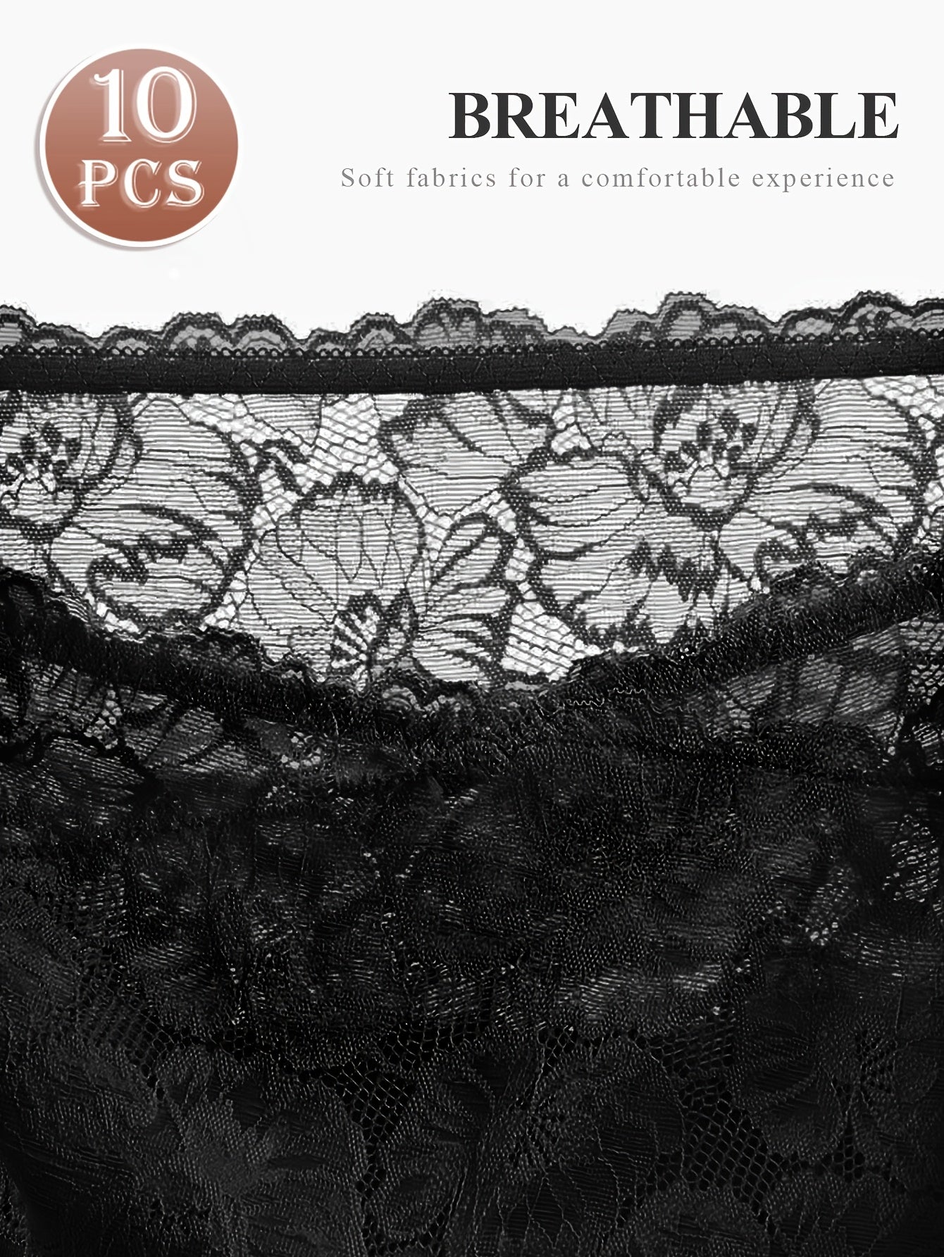10Pack MIOTAN Elegant Lace Panties - High-Waisted Tummy Control, Fabric, Full Coverage Comfort Fit, Soft And Breathable, Everyday Wear Solid Colors, Classic Brief Style