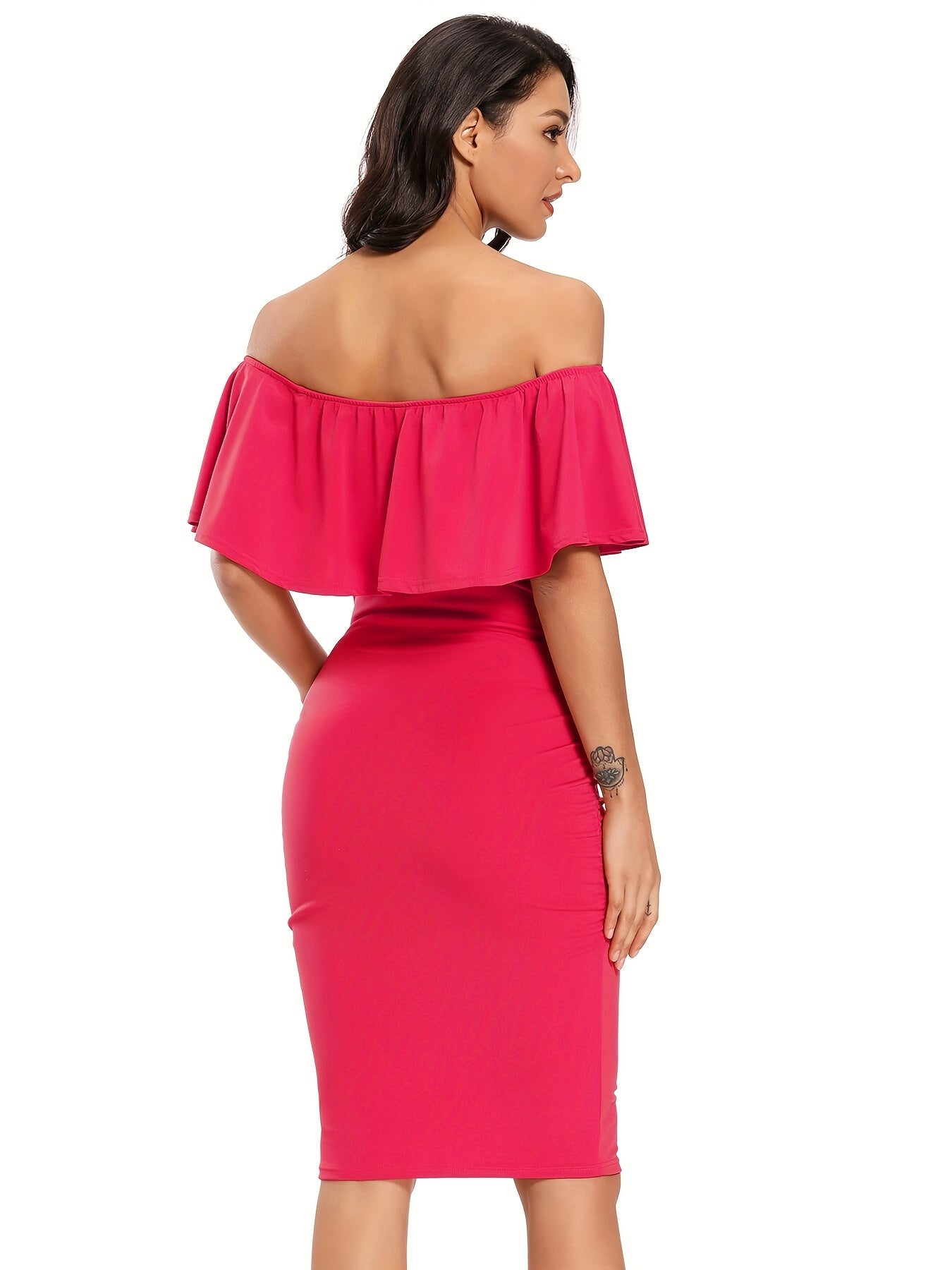 Women's Maternity Dress Off Shoulder Ruffle Sleeveless Bodycon Dress for Baby Shower