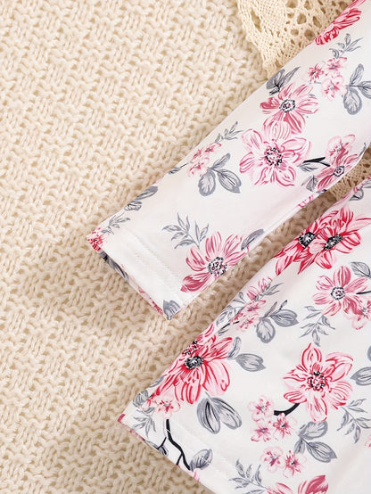 Girls' Rust Polyester Floral Printed Pants - product view 6
