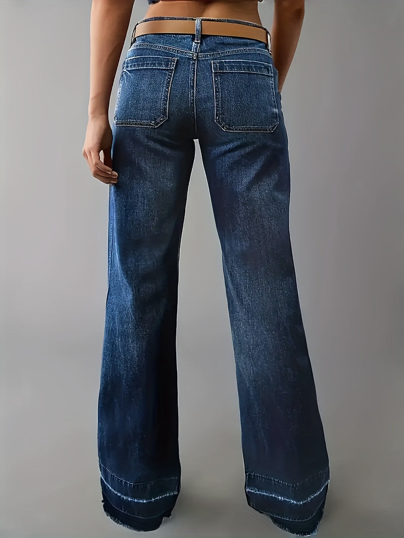 Women's Plus-size Denim Clothing Curve-enhancing Leg-brushed Hem Straight-leg Trousers