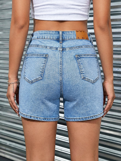 Women'S High Waisted Denim Shorts, Light Blue Washed Slim Fit Shorts, Minimal Solid Color Design, Summer Casual Versatile Hot Pants