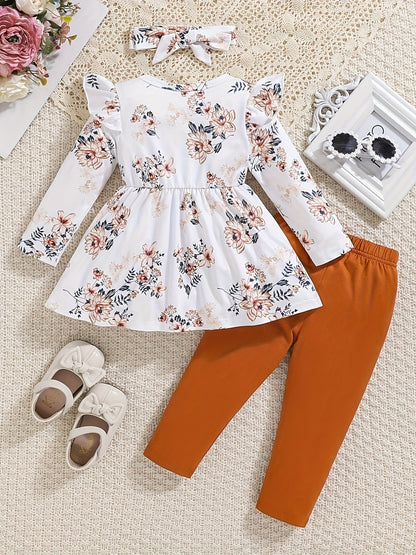 Girls' Rust Polyester Floral Printed Pants - product view 10
