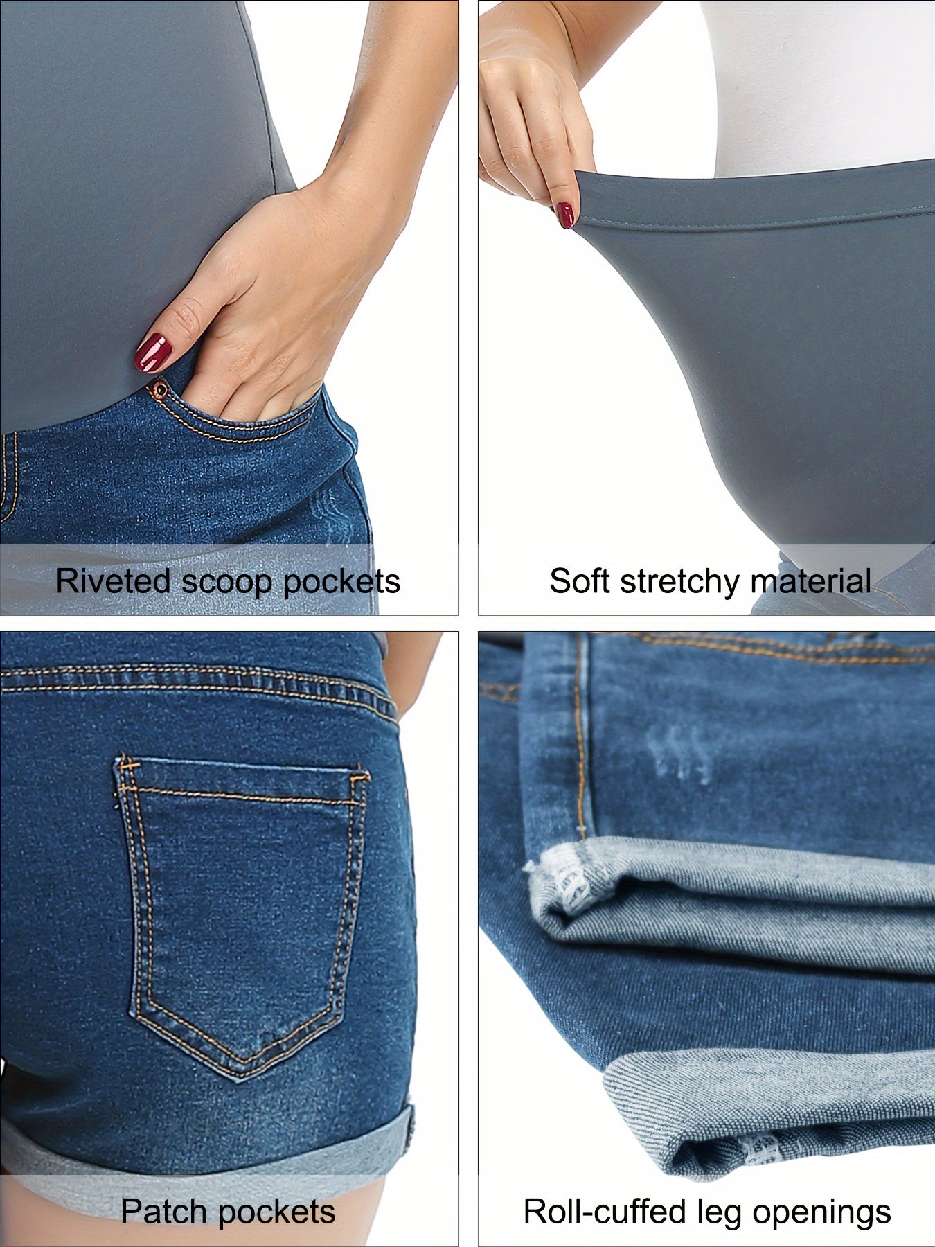 Women's Maternity Jean Shorts Over Belly Ripped Roll Up Hem Stretchy Denim Shorts Clothes For Summer Pregnancy