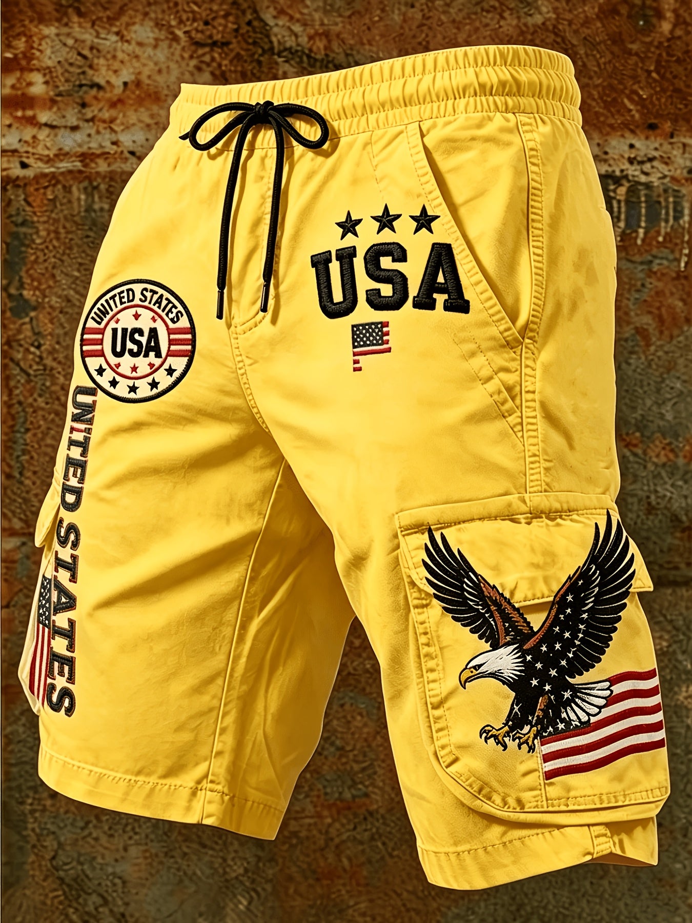 Men's Summer Casual Workwear Shorts with American Theme Digital Print Loose Drawstring Five Quarter Pants Are Essential for Daily Outdoor Vacation Wear