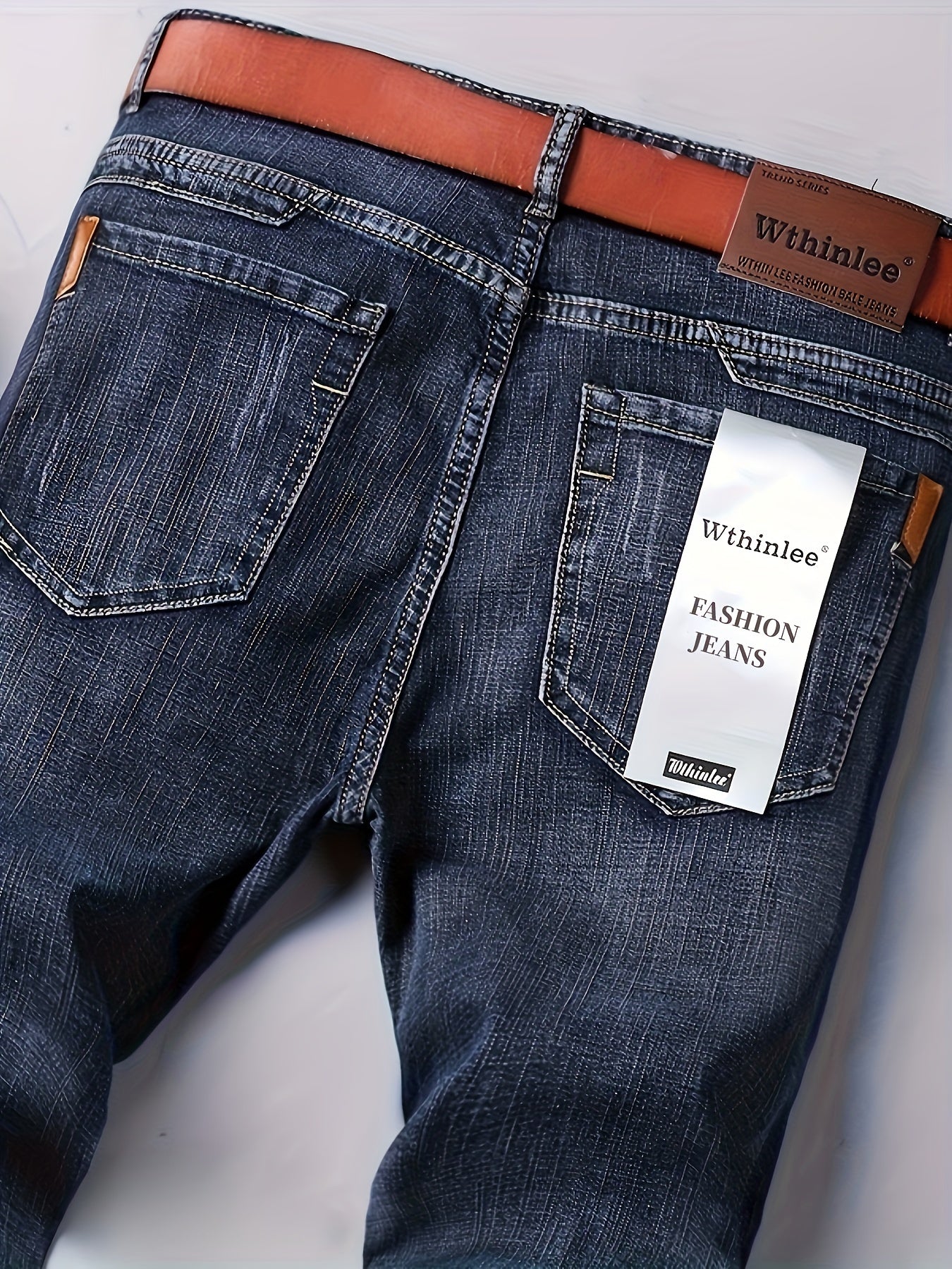 Men'S Plain Denim Trousers, Featuring a Light Business Look with a Bit of Stretch, Straight Leg Design Suitable for Casual Outdoor Wear