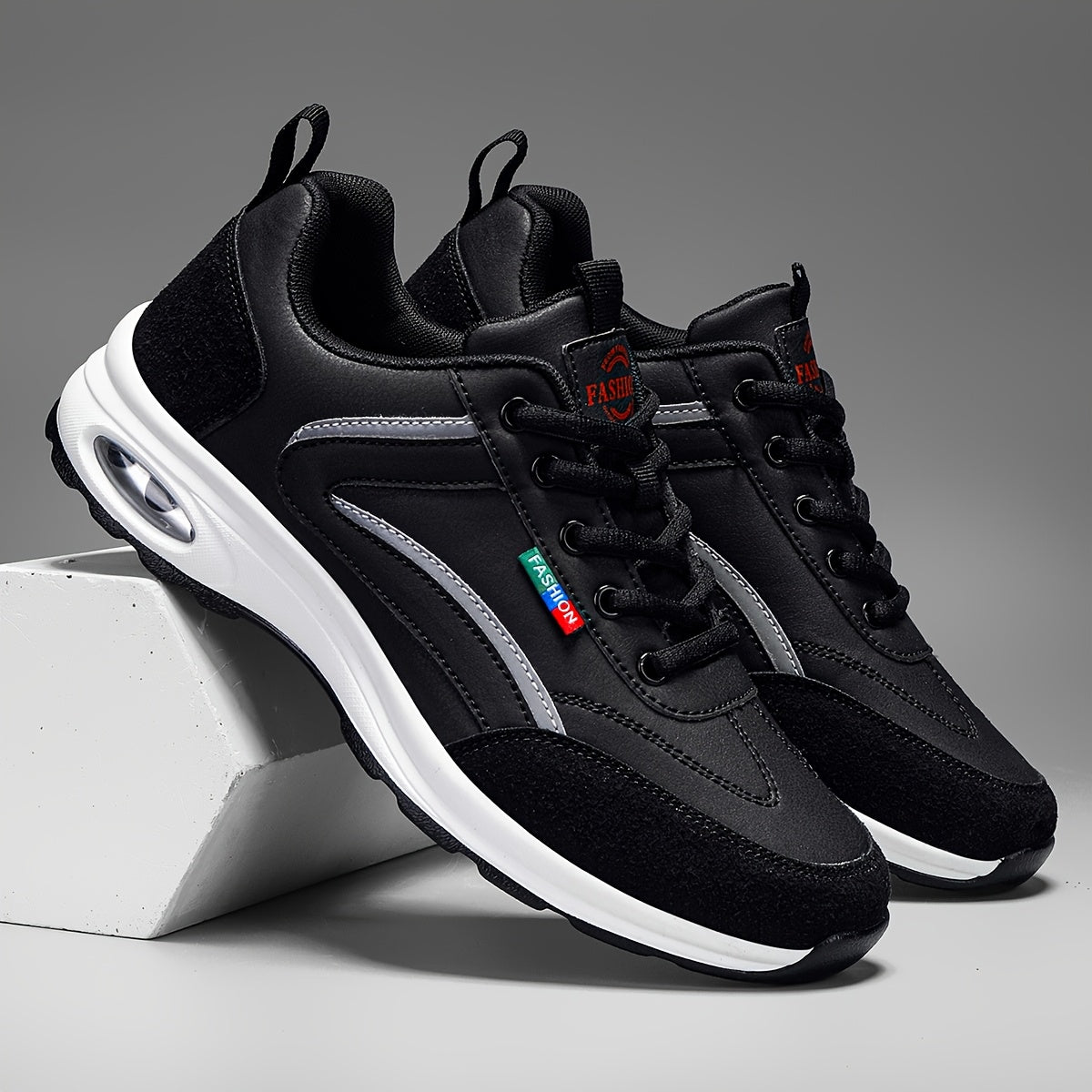 Men's Fashion Road Running Shoes - Casual & Sporty, Two-Tone Design with Air Cushion, Durable Rubber Sole, Comfortable Fabric Lining, Lace-Up, Low-Top Sneakers for All Seasons